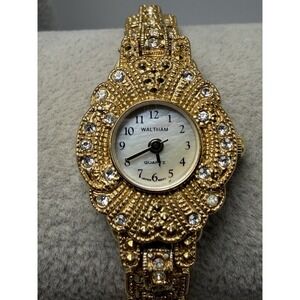 Waltham WLA15 New Battery Ladies MOP Watch 20MM 6.25" Gold Tone